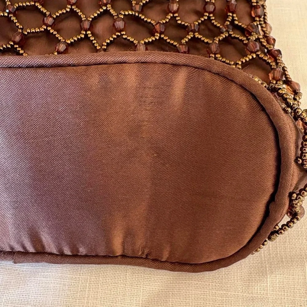 Dark Brown Satin Beaded Mini Bag Purse - Picture 5 of 5